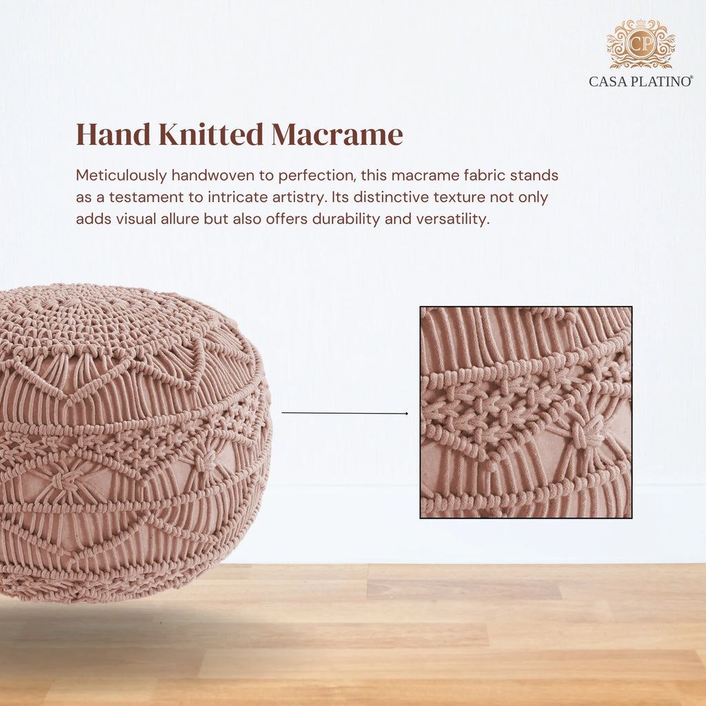 Dusty Pink Hand Knitted Macrame Pouf Ottoman Q6129
