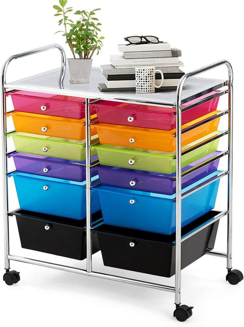 12 Drawer Rolling Storage Cart Organizer Black Pack of 2 D9583