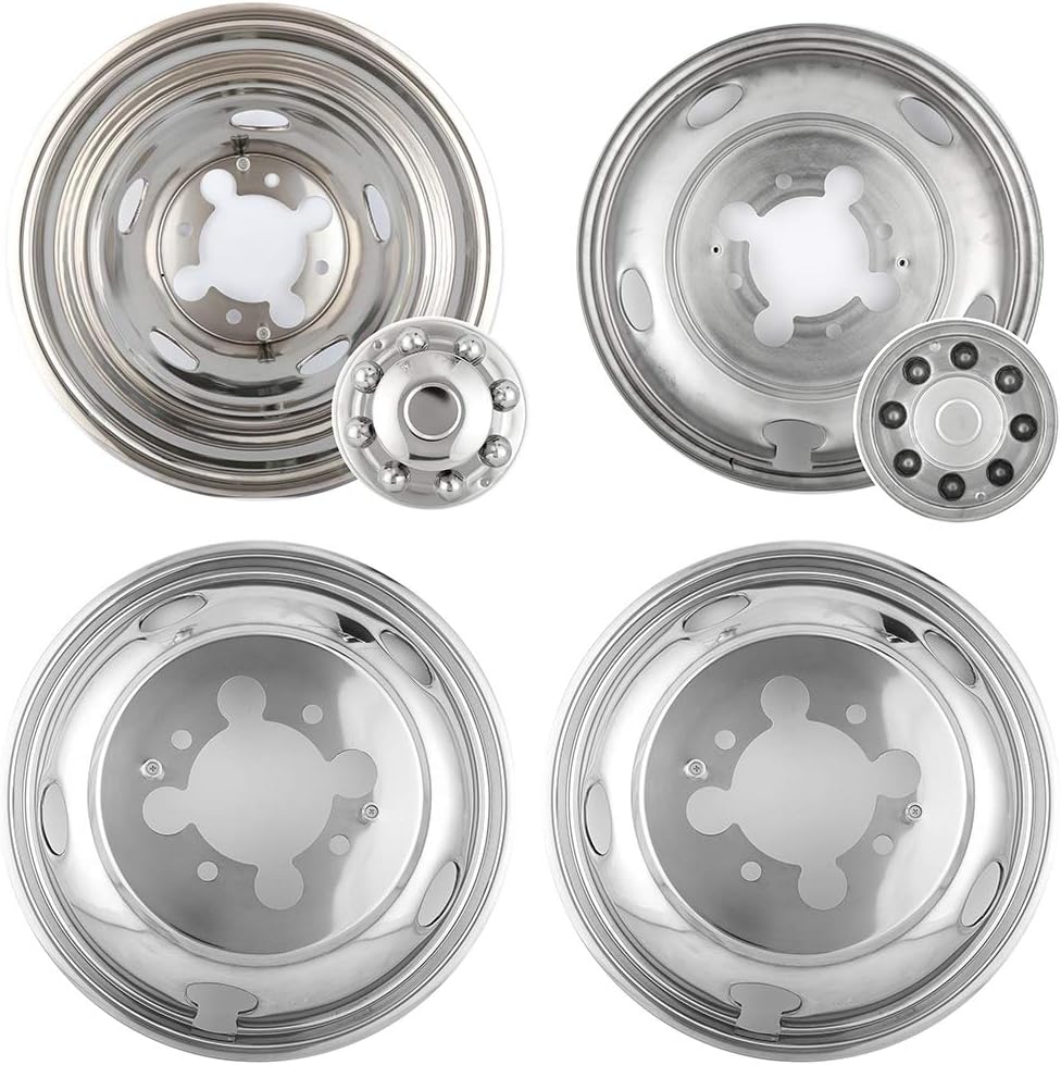 4pcs 17inch Polished Stainless Steel Dually Wheel Simulators with Removable Centre Cap E26493