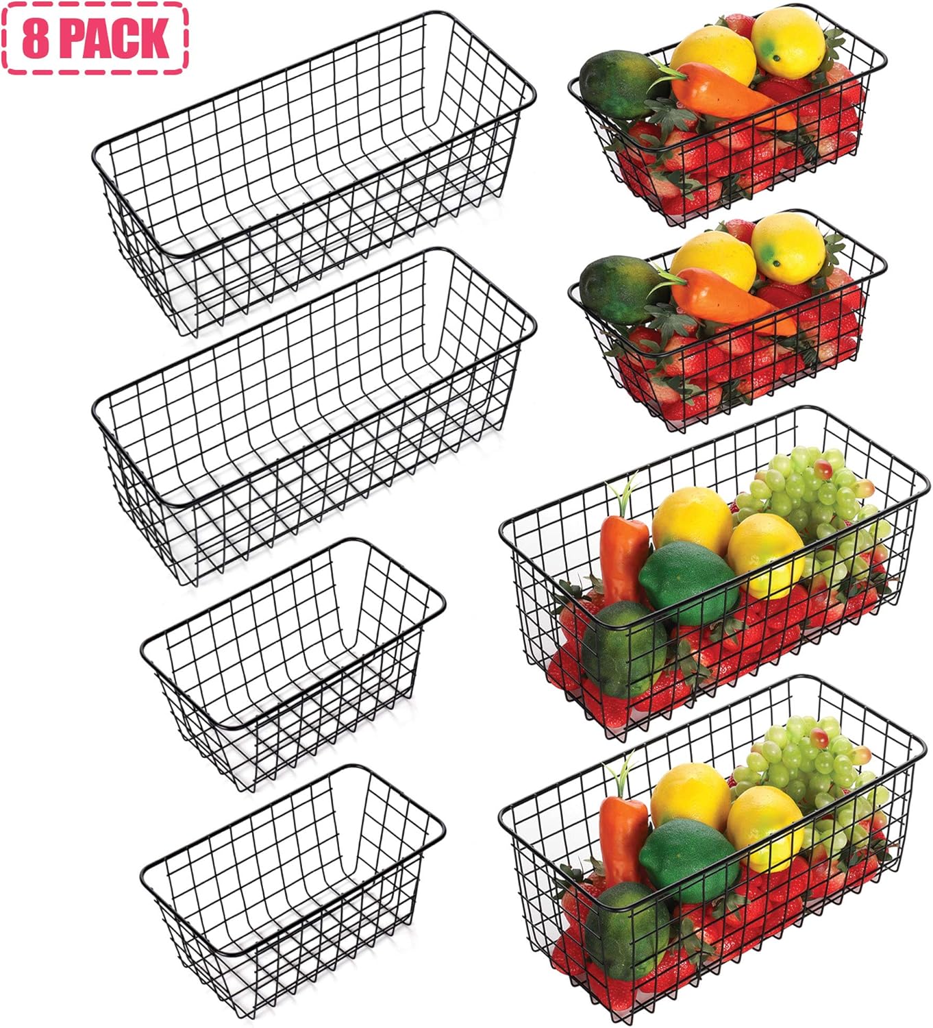 8 Pack Metal Wall-Mounted Storage Baskets, 4 Large 4 Medium C4773