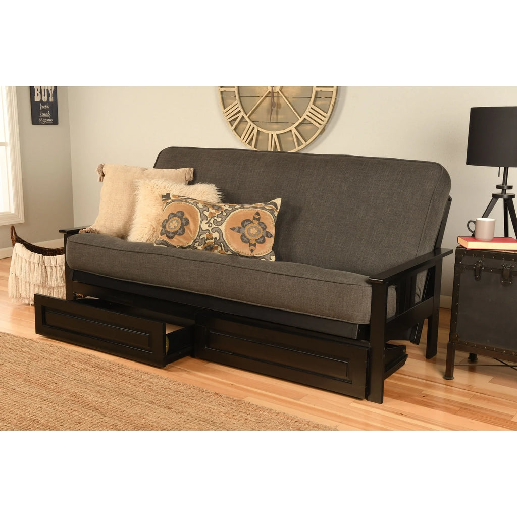 Black Finish Sofa with Storage and Removable Linen Mattress Cover R678