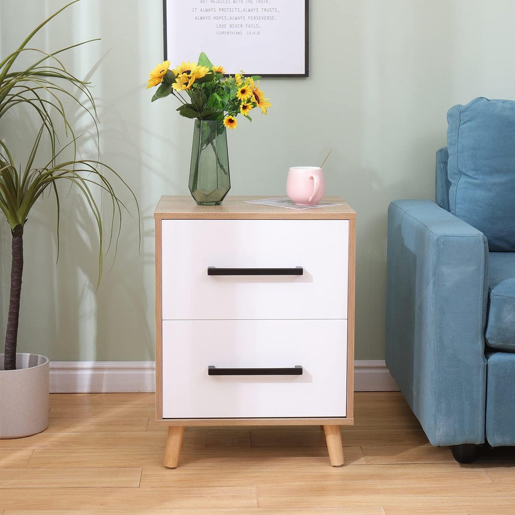 White 2 Drawer Nightstand with Solid Wood Legs Z700
