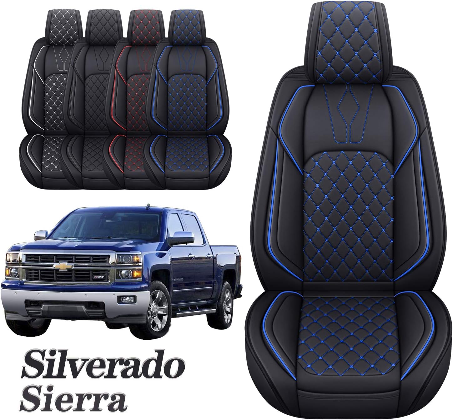 Black and Blue Waterproof Leather Car Seat Covers Full Set N948
