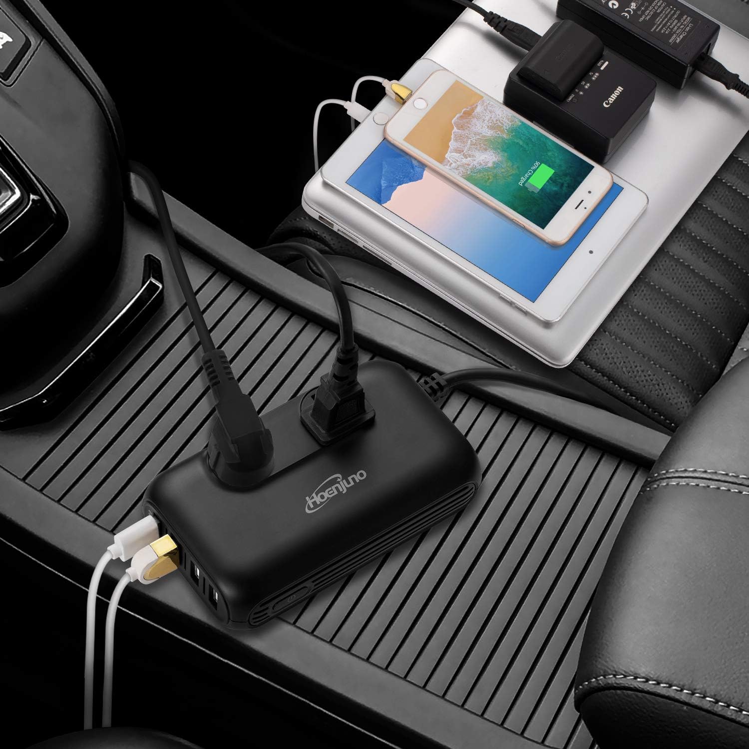 200W Car Power Inverter DC 12V to 110V AC with USB and QC 3.0 Ports J1911