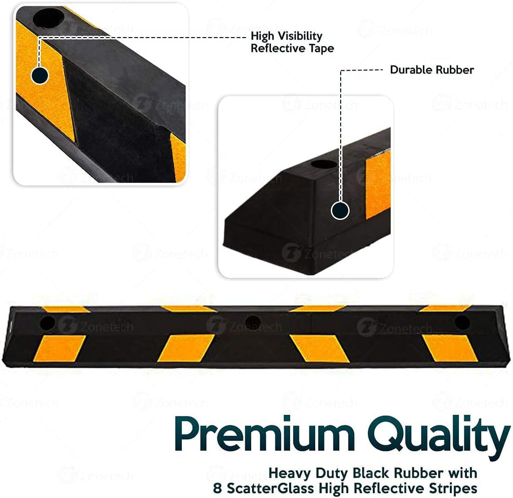 2 Pc Heavy Duty Rubber Parking Curb with Yellow Reflective Tape F9614