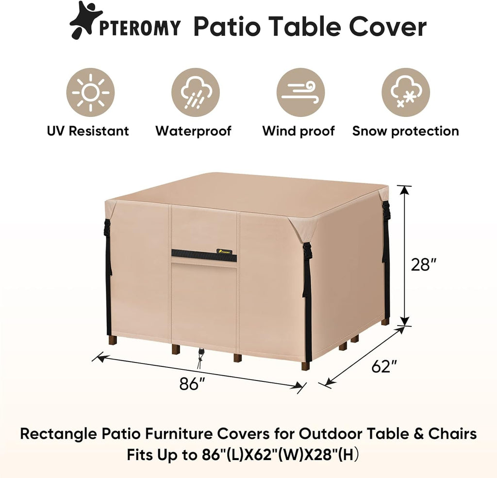 Waterproof 600D Canvas Patio Table Cover (Khaki, 86''x 62'') R317407
