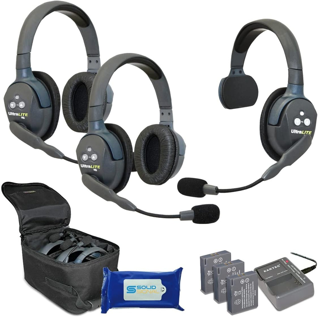 Full Duplex Wireless Headset Communication for 4 Users, 3 Single Ear and 1 Dual Ear Headsets E817477