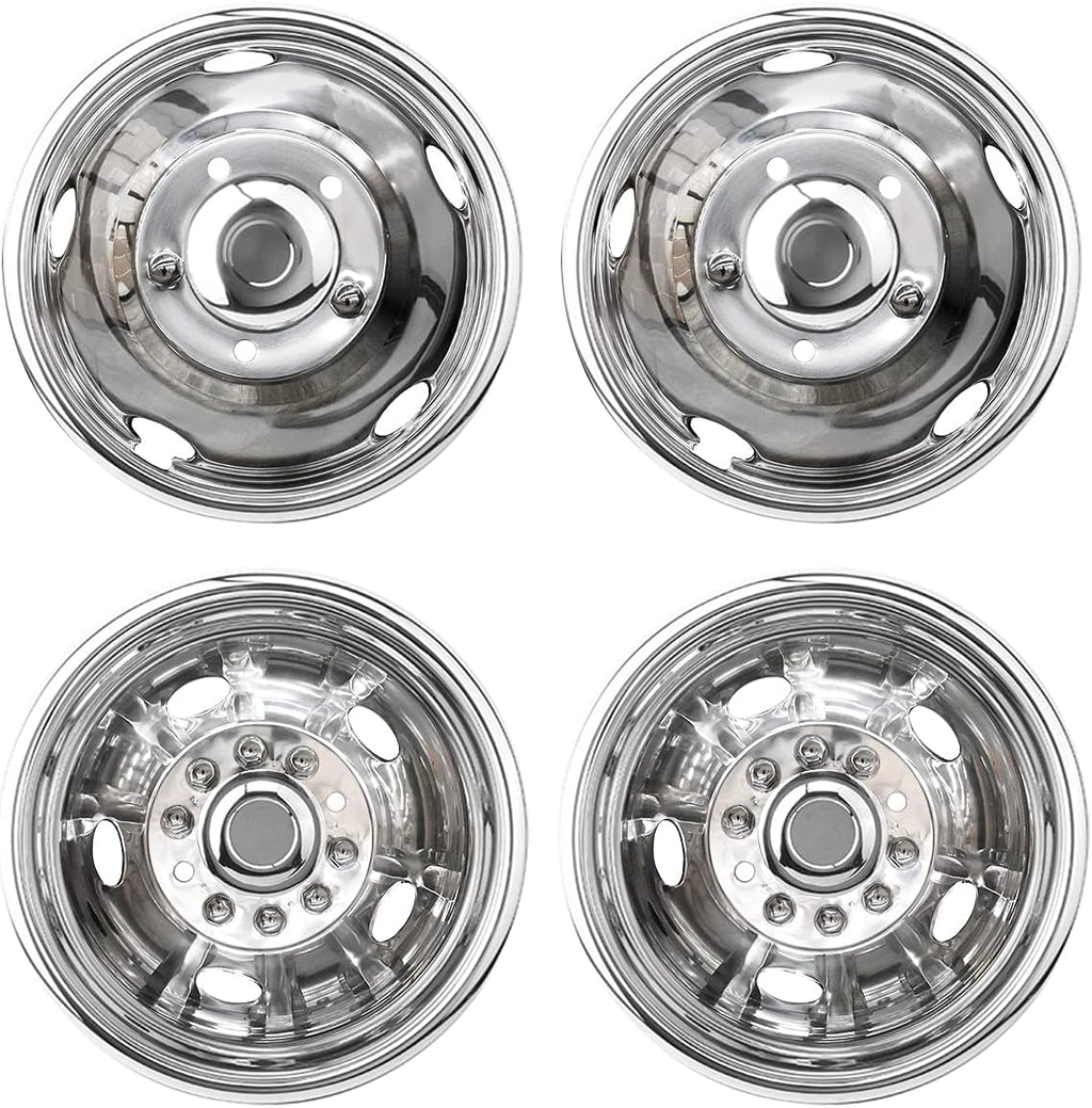 4pcs 17inch Polished Stainless Steel Dually Wheel Simulators with Removable Centre Cap E26493