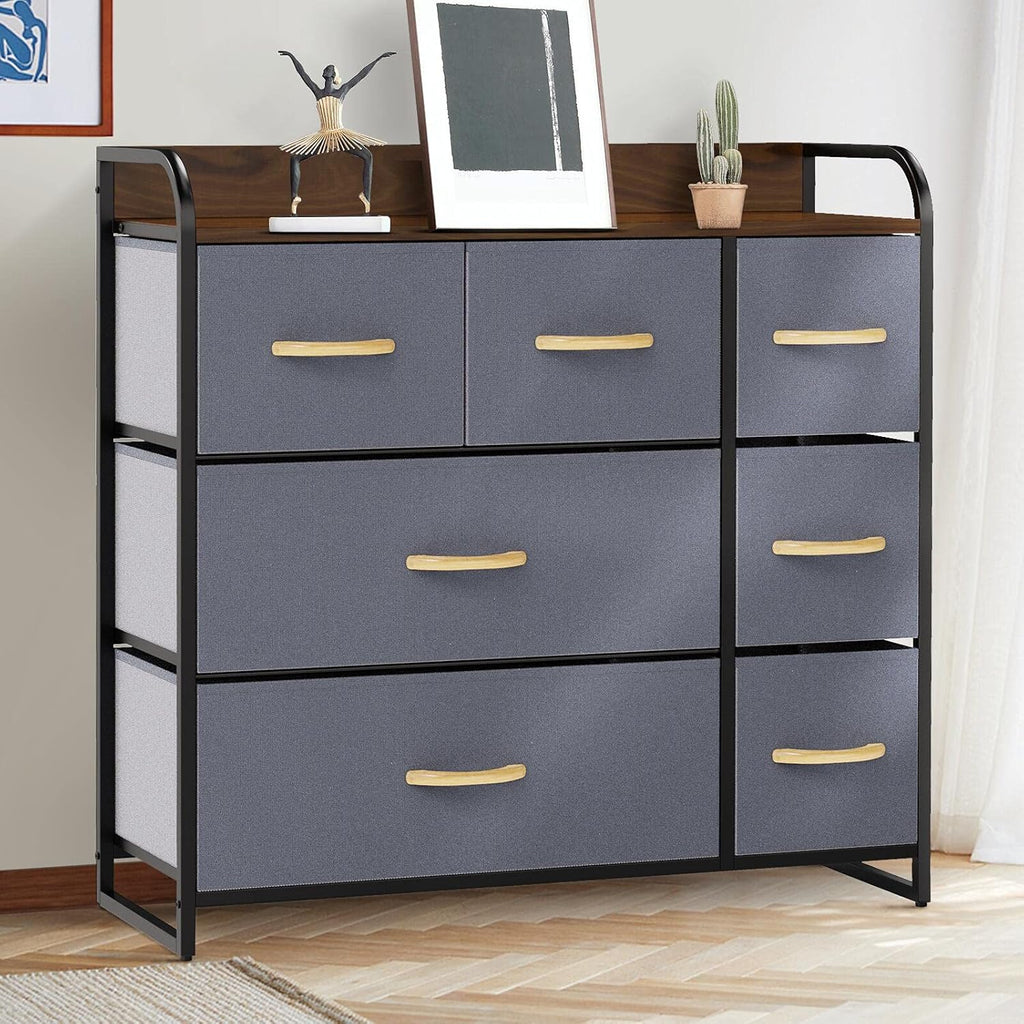 7-Drawer Dresser with Steel Frame (Gray) A9773