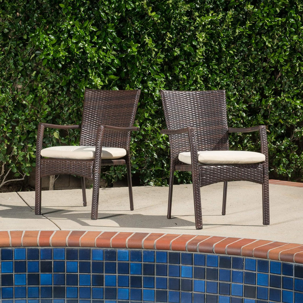 Multibrown Outdoor Wicker Dining Chairs, 2-Pcs Set F5126