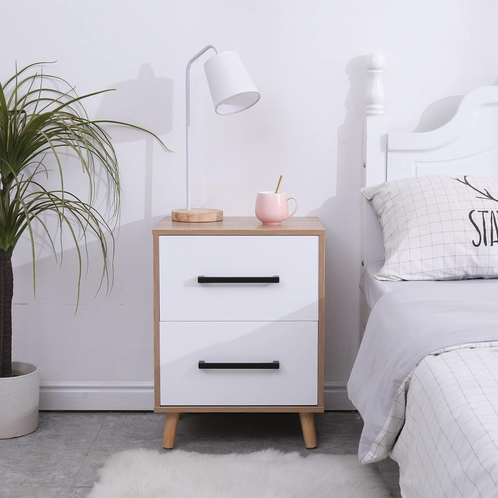 White 2 Drawer Nightstand with Solid Wood Legs Z700
