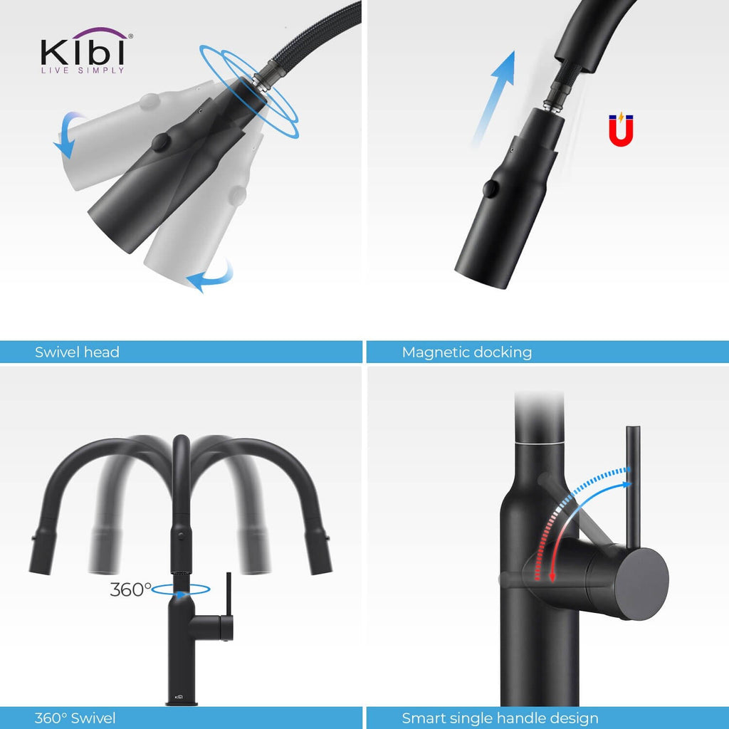 Black Single Level Kitchen Faucet with Sprayer C826654