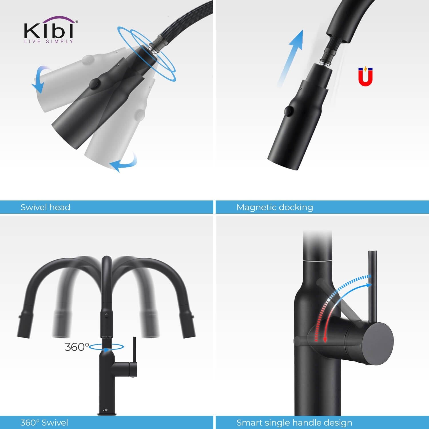 Black Single Level Kitchen Faucet with Sprayer C826654