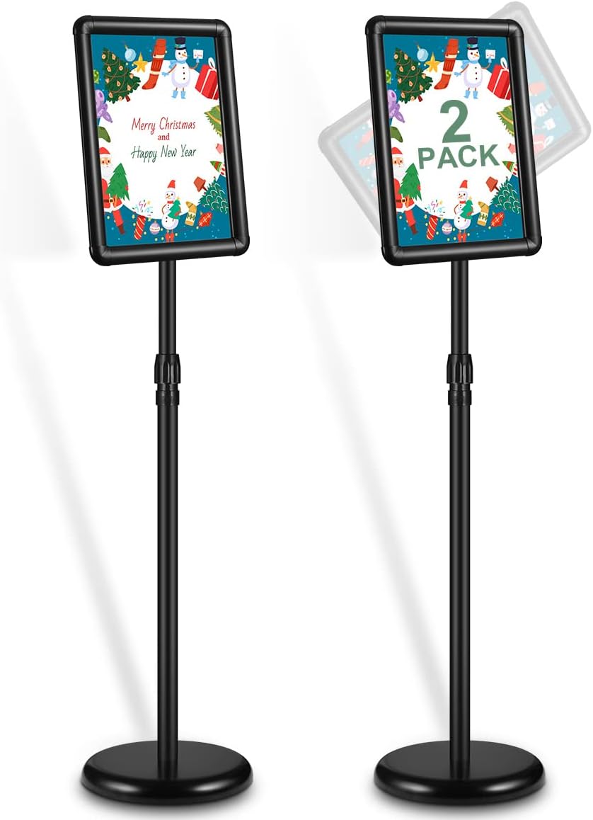 2 Pack Adjustable Floor Sign Stand 8.5x11 Inch Black U1269