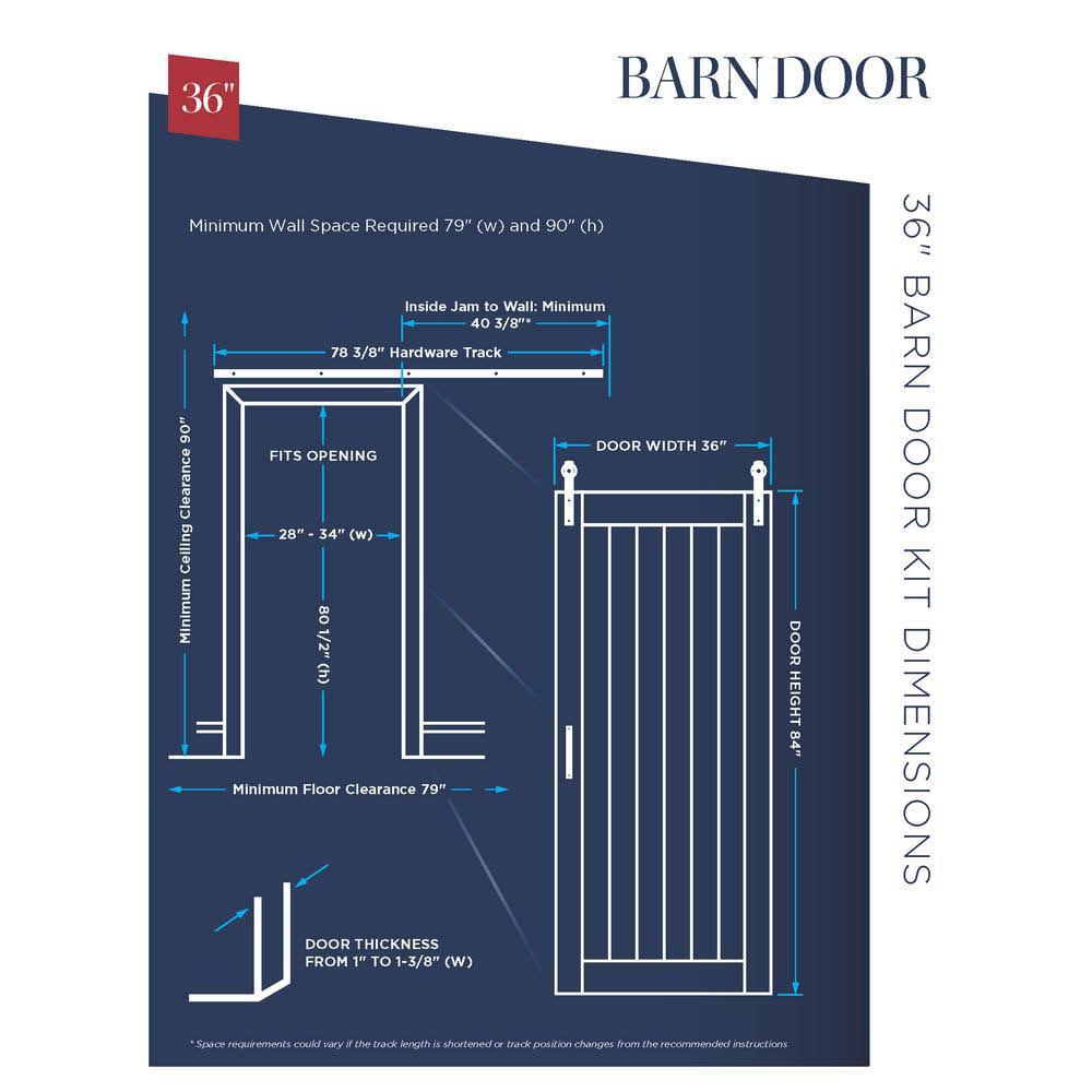 Bright White MDF Sliding Barn Door with Hardware Kit V86007