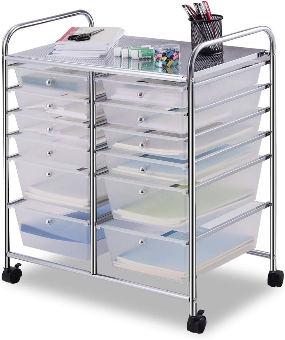 12 Drawer Rolling Storage Cart Organizer Black Pack of 2 D9583