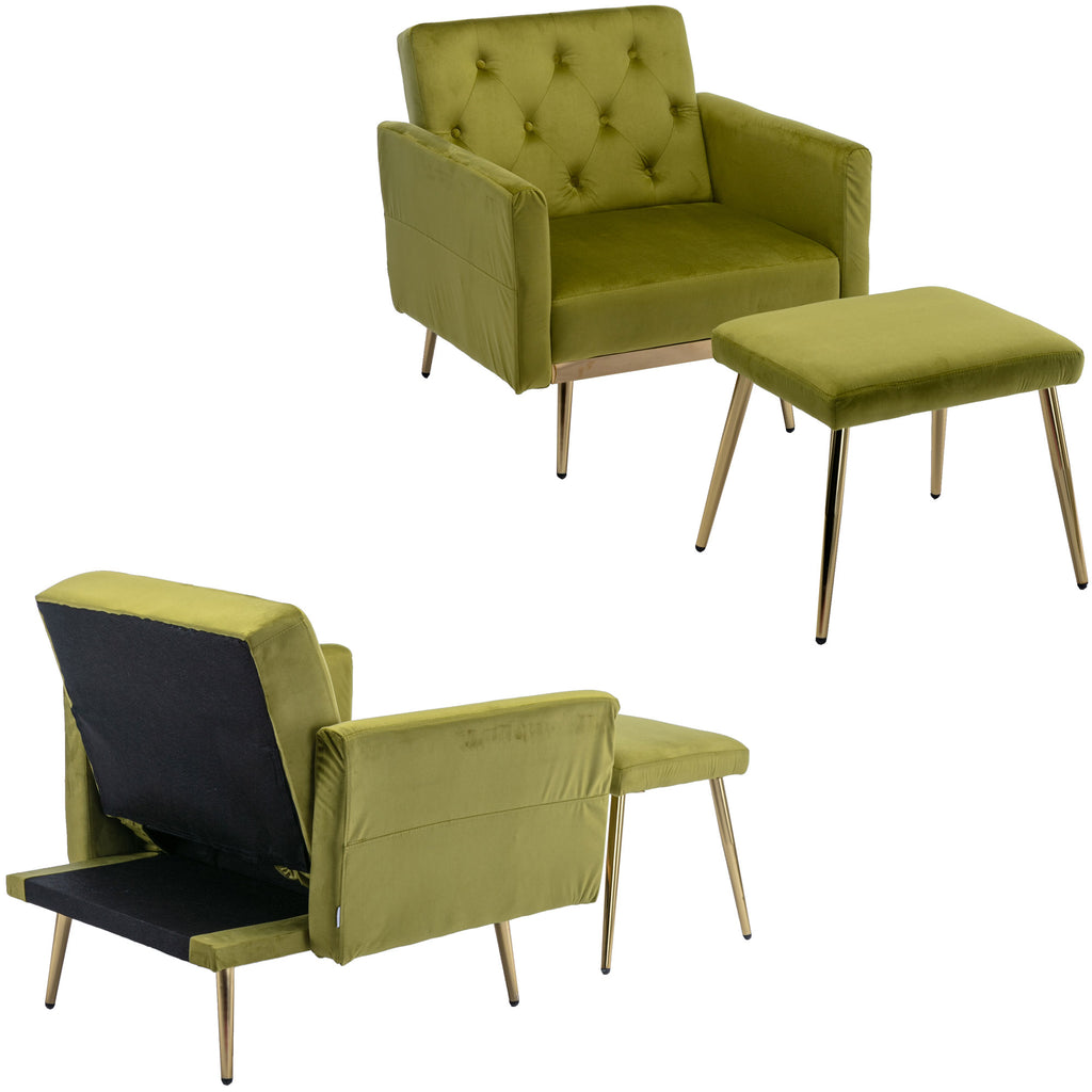 Olive Green Velvet Tufted Accent Chair with Ottoman J926168