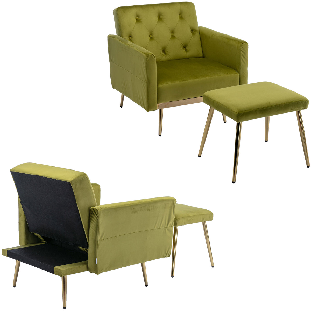 Olive Green Velvet Tufted Accent Chair with Ottoman J926168