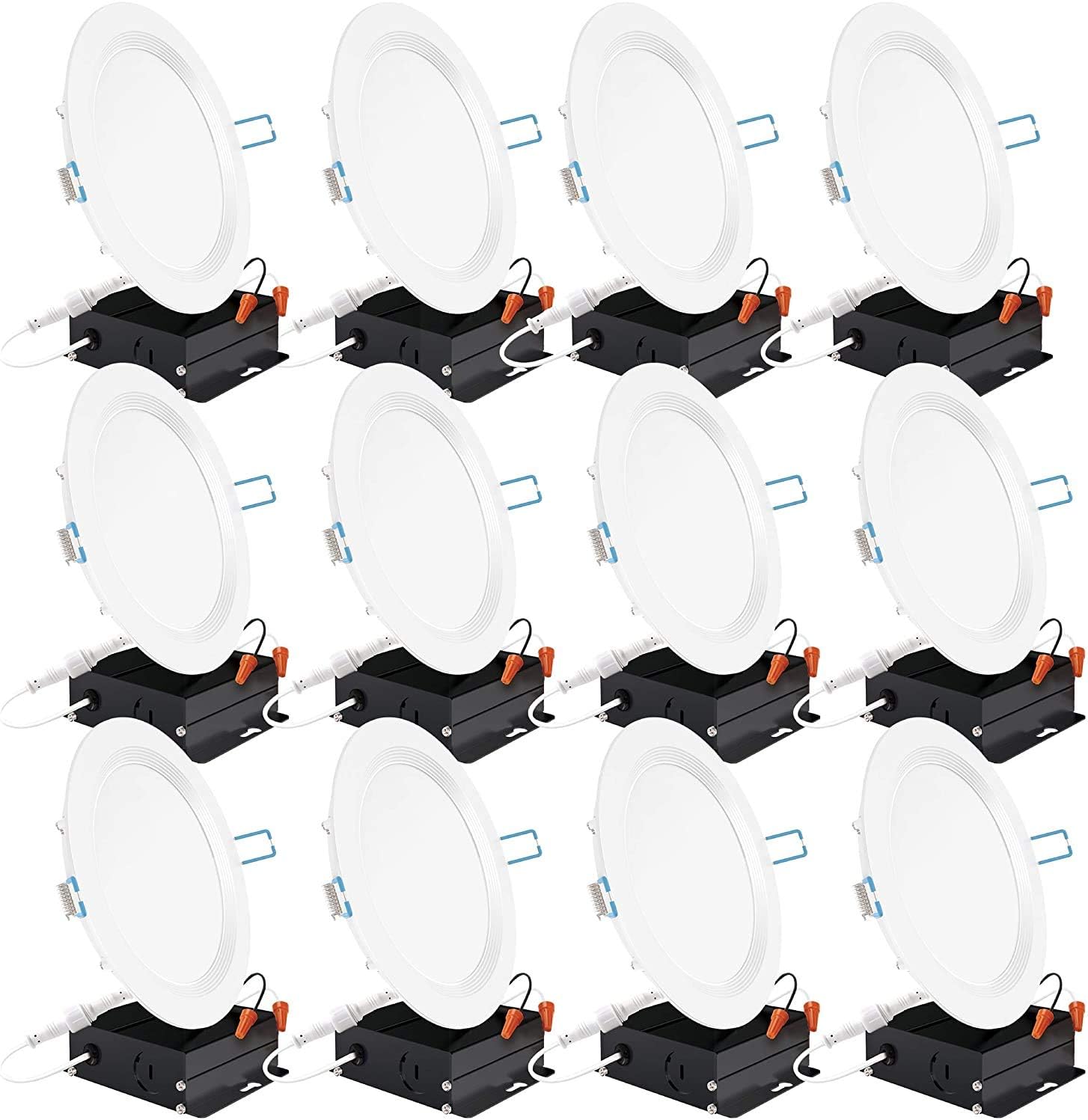 12 Pack 4 Inch Ultra Thin LED Recessed Ceiling Lights Slim, Selectable Color Temperature, Dimmable 10W=60W, 650 LM, Baffle Trim, Canless Wafer Thin with Junction Box L1965