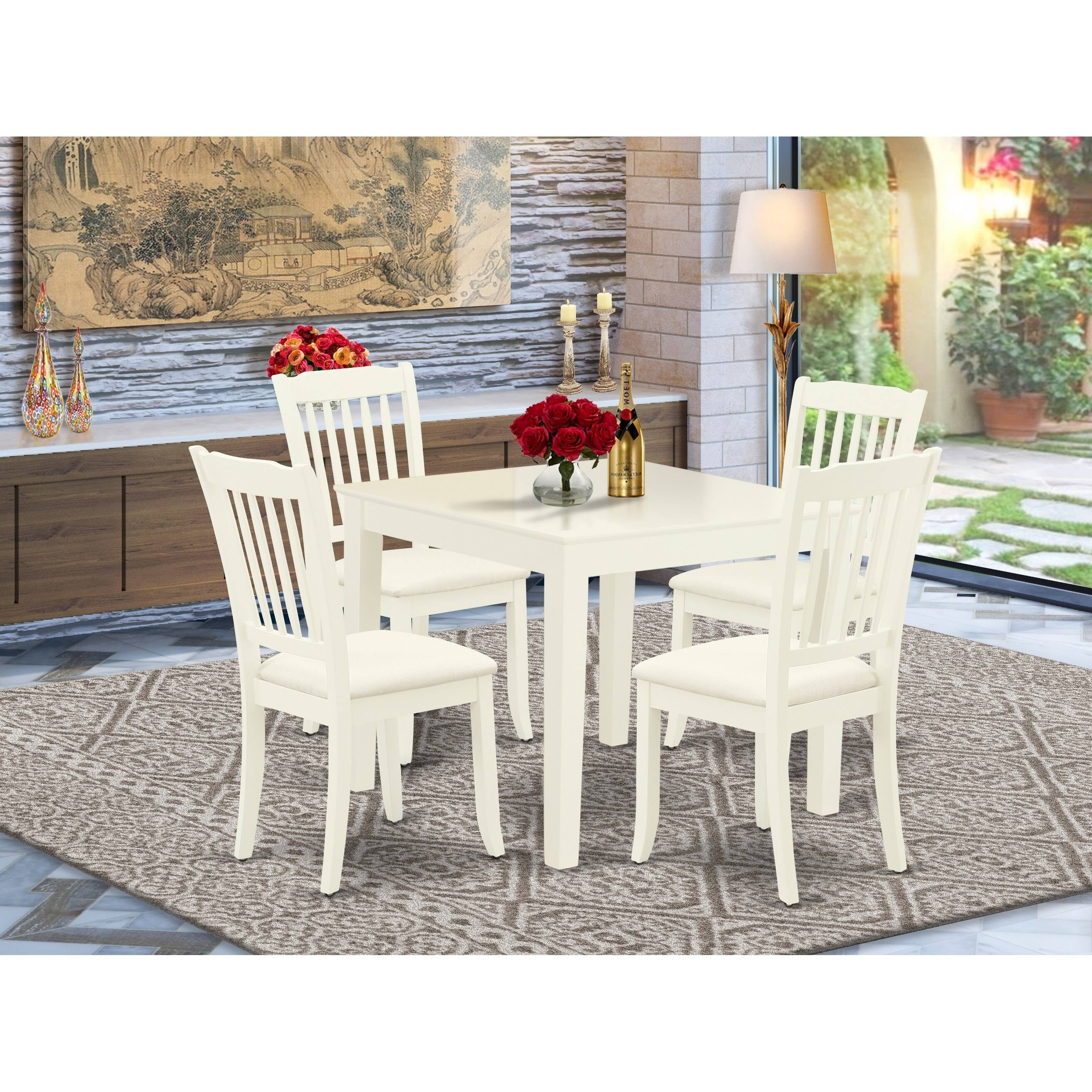 5pc Dining Set with Square Dinette Table and Four Linen Seat Kitchen Chairs Q637