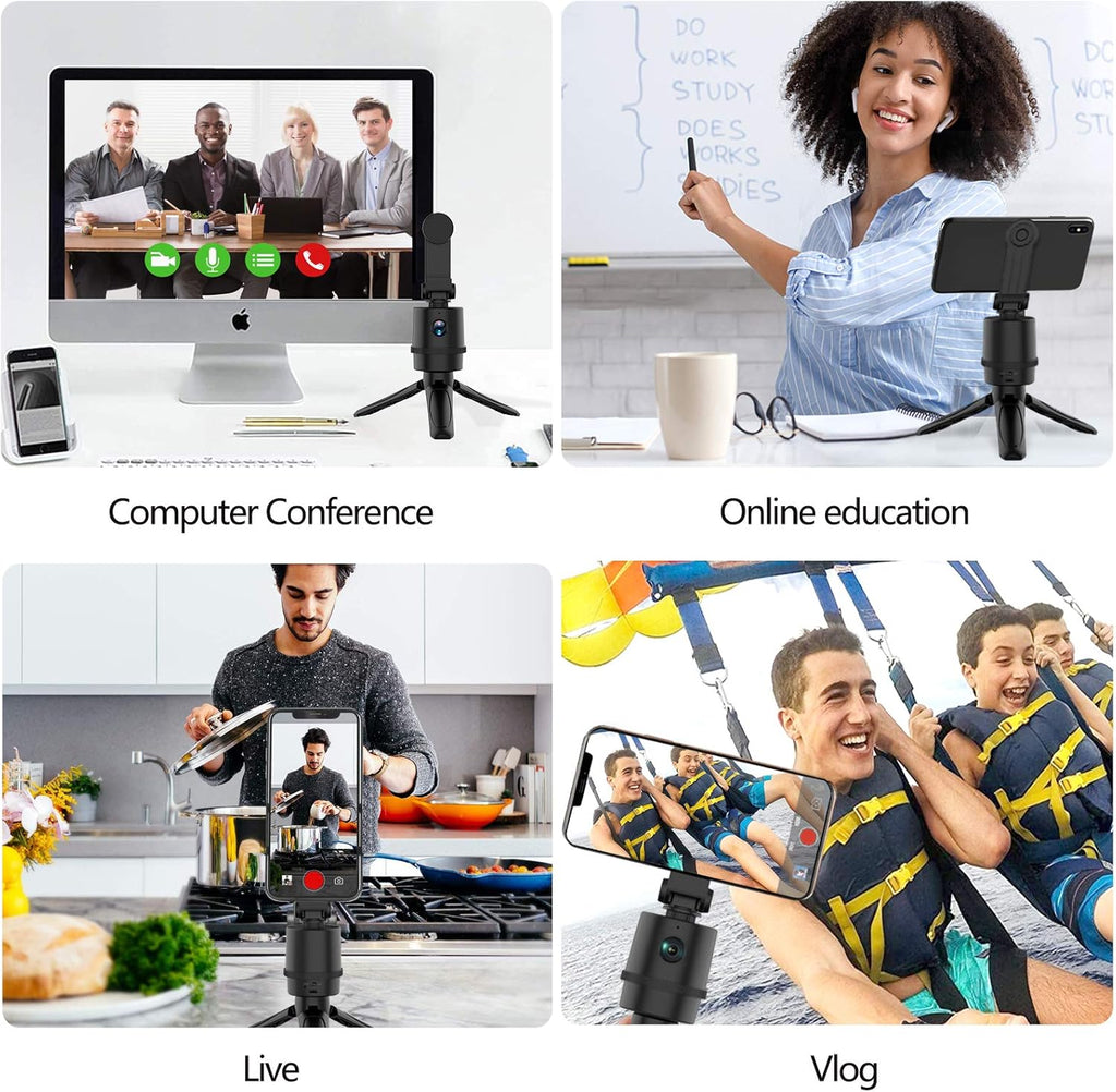 Auto Face Tracking 1080P Webcam with Magnetic Phone Holder and Tripod, PTZ Camera Plug and Play 360° Rotation, Pack of 2 Y658787