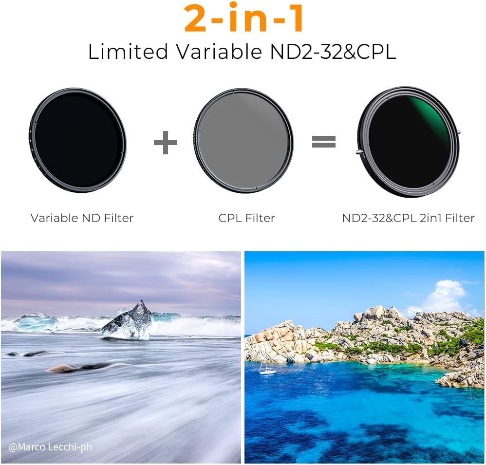 62mm Variable Fader ND2-ND32 ND Filter and CPL Circular Polarizing Filter 2 in 1 Pack of 2 A129943