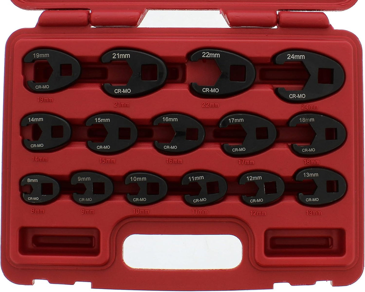 Jumbo Crowfoot Flare Nut Wrench Set Metric 15-Piece Tool Kit O33246