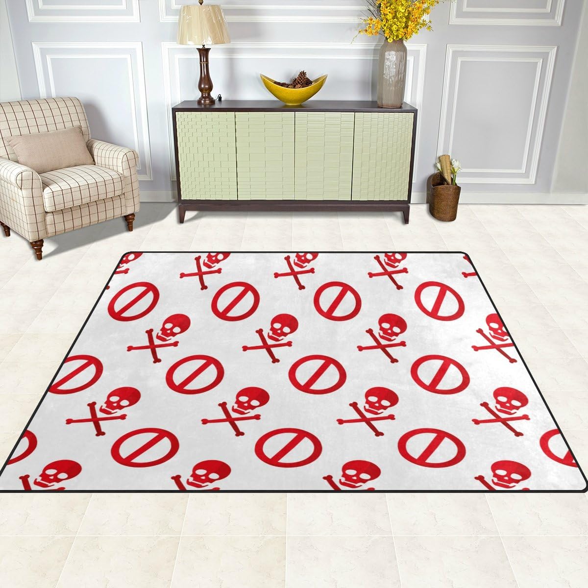 Red Darger Skull Symbol Lightweight Carpet Mats, 6'8" x 4'10" Area Soft Rugs Floor Mat Rug T16688