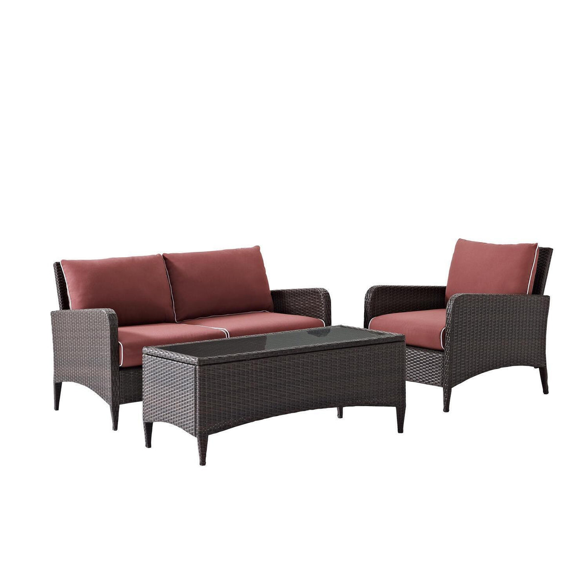 3Pc Outdoor Wicker Conversation Set Sangria/Brown V921517
