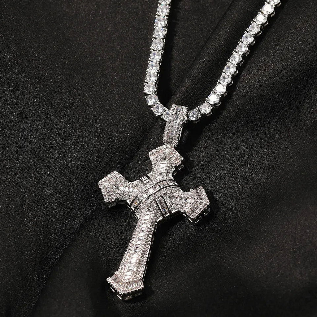 14K Gold Simulated Diamond Cross Pendant Necklace U8369