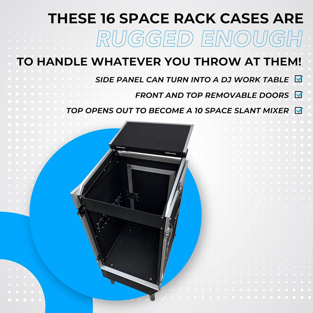 16 Space Rack Case with 10 Space Slant Mixer Top and DJ Work Table R925