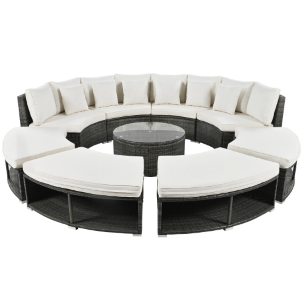 9-Piece Rattan Wicker Outdoor Sofa Set with Tempered Glass Coffee Table L834