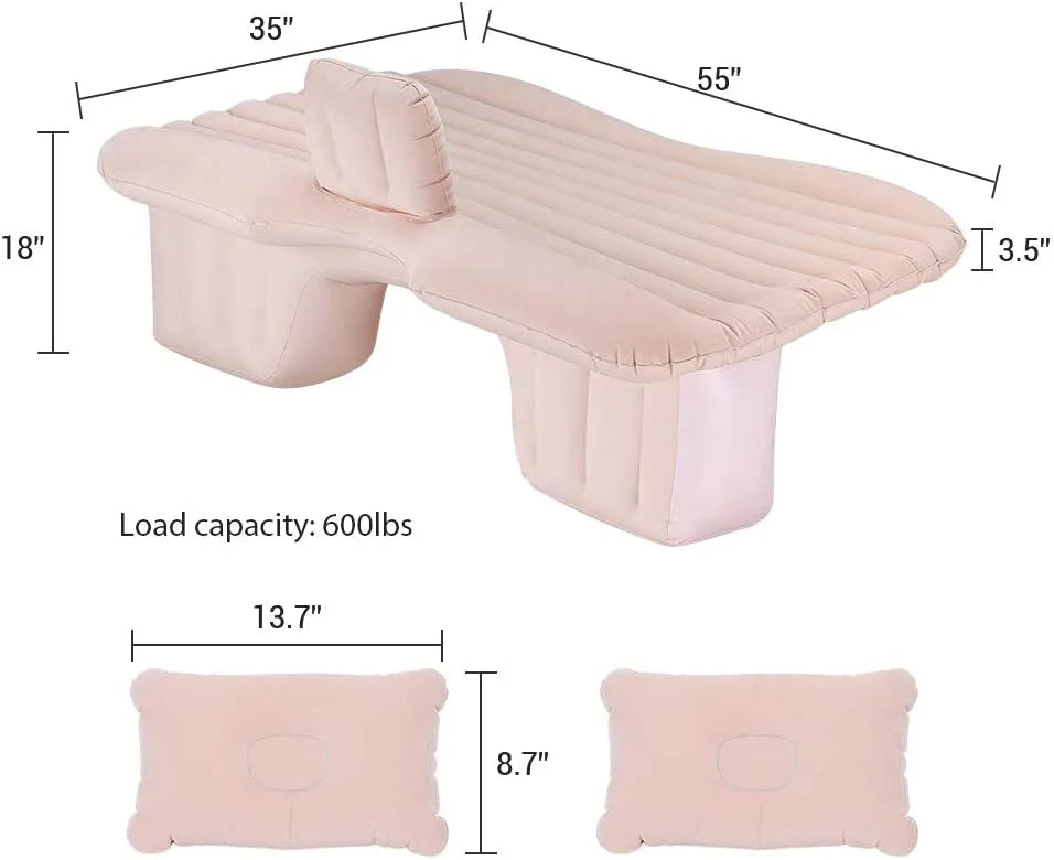 Car Bed Air Mattress with Motor Pump, Two Pillows, Natural Beige U200363