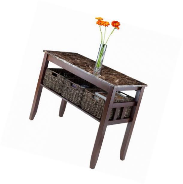 Faux Marble Console Table with 3 Baskets R294