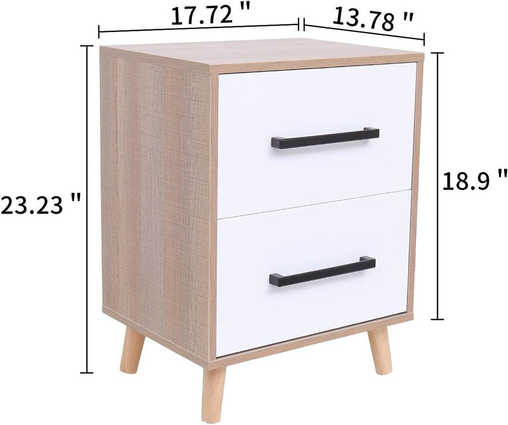 White 2 Drawer Nightstand with Solid Wood Legs Z700