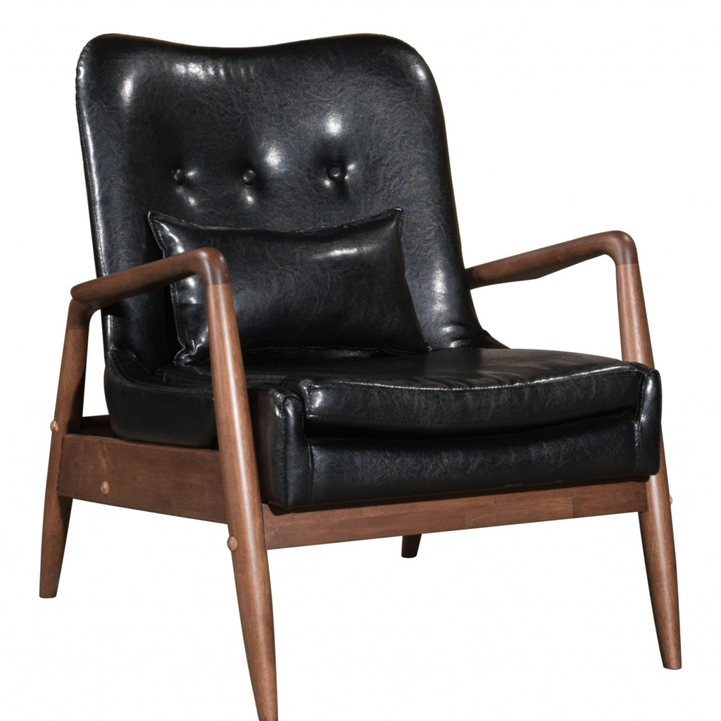 Walnut & Black Faux Leather Chair & Ottoman Set L430206