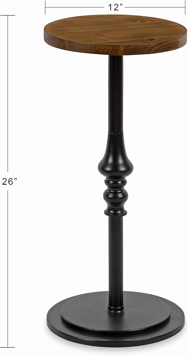 Rustic Pedestal Table, 12 x 12 x 26, Rustic Caramel and Black N571
