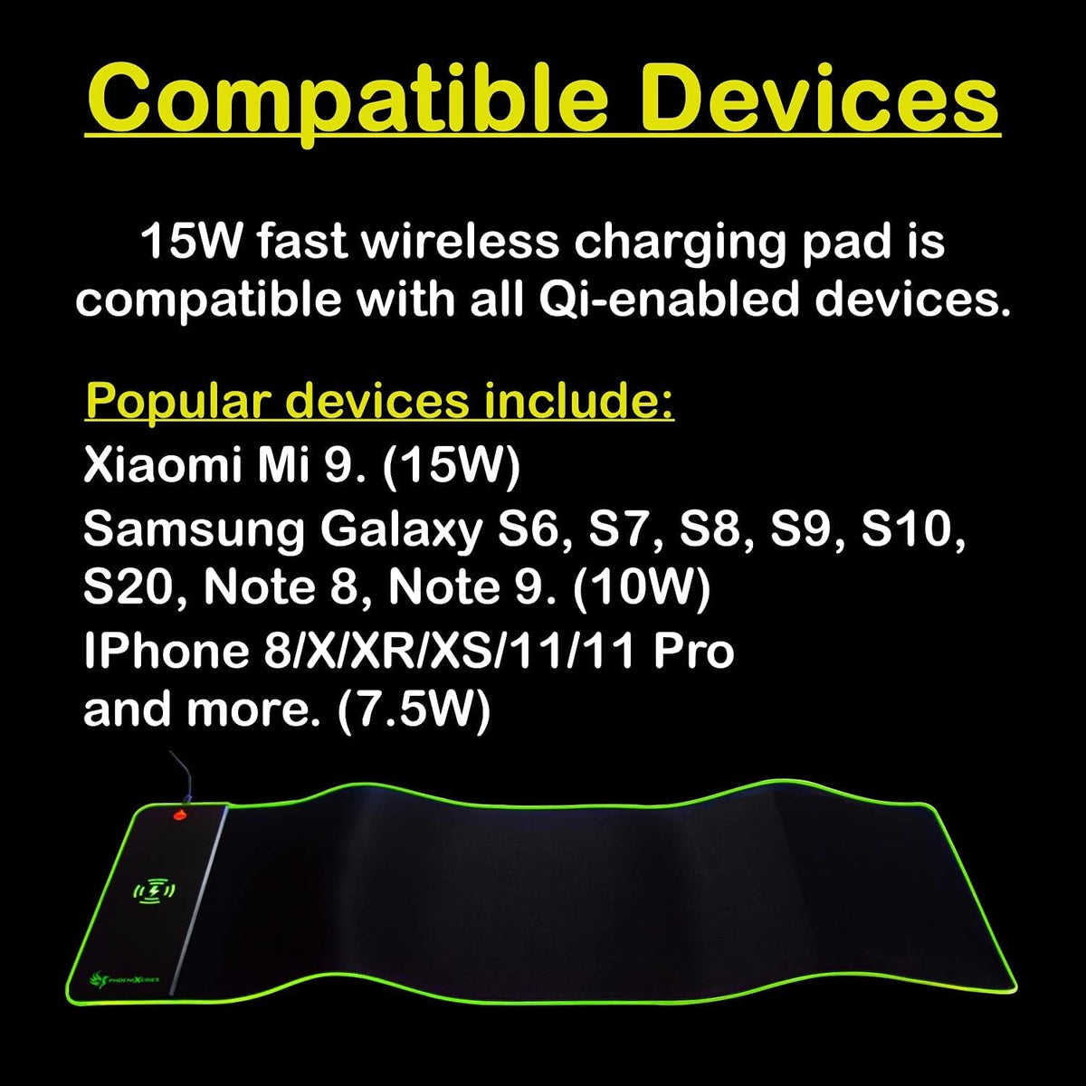 RGB Wireless Charging Mouse Pad 15W, Extra Large 900x300x4mm, Non Slip Rubber Base, Pack of 2 O856064