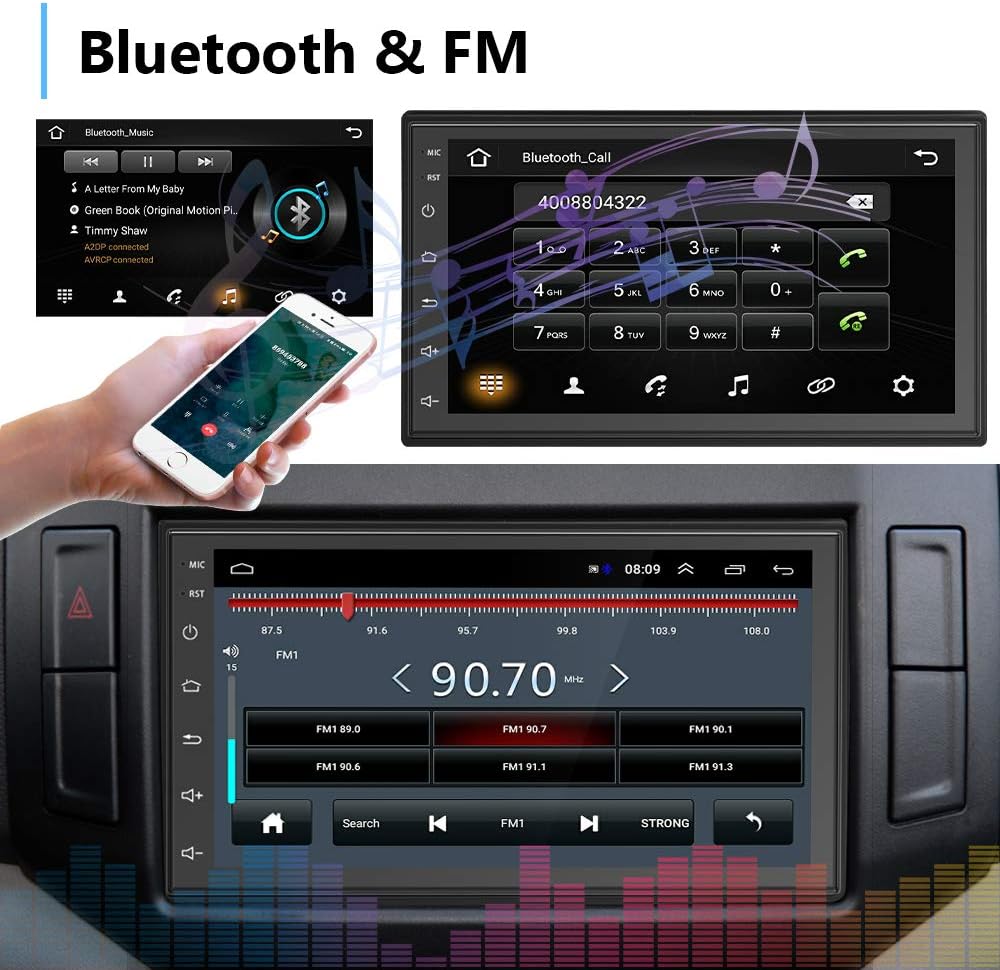 Android Double Din Car Stereo with Touch Screen Bluetooth FM Receiver Backup Camera Dual USB O1380