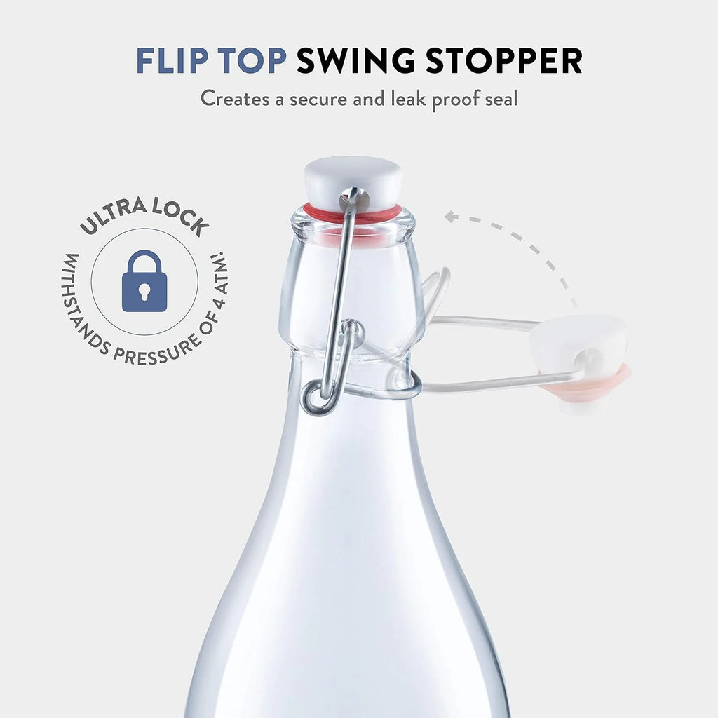 33 ¾ Ounce 1 Liter 6 Pack Clear Glass Swing Top Bottles With Stopper C529208