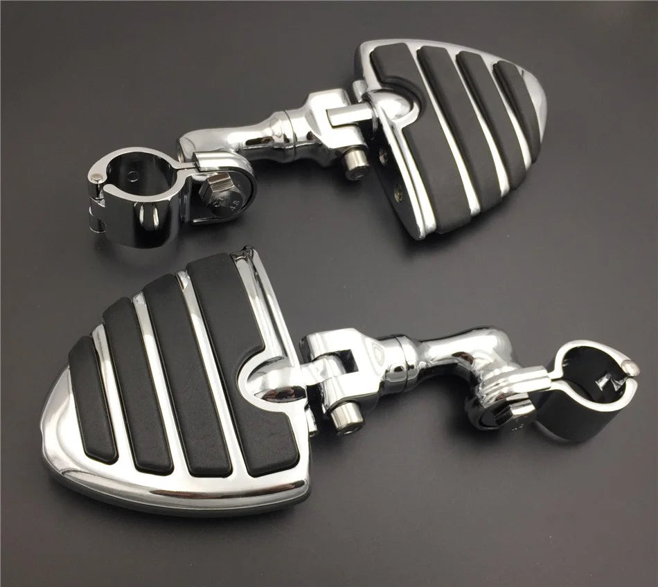 Chrome Short Angled Peg Mounting Kit with U Shape Foot Peg Footrest for 1 inch 25mm Front Engine Guard Frame Tube H294