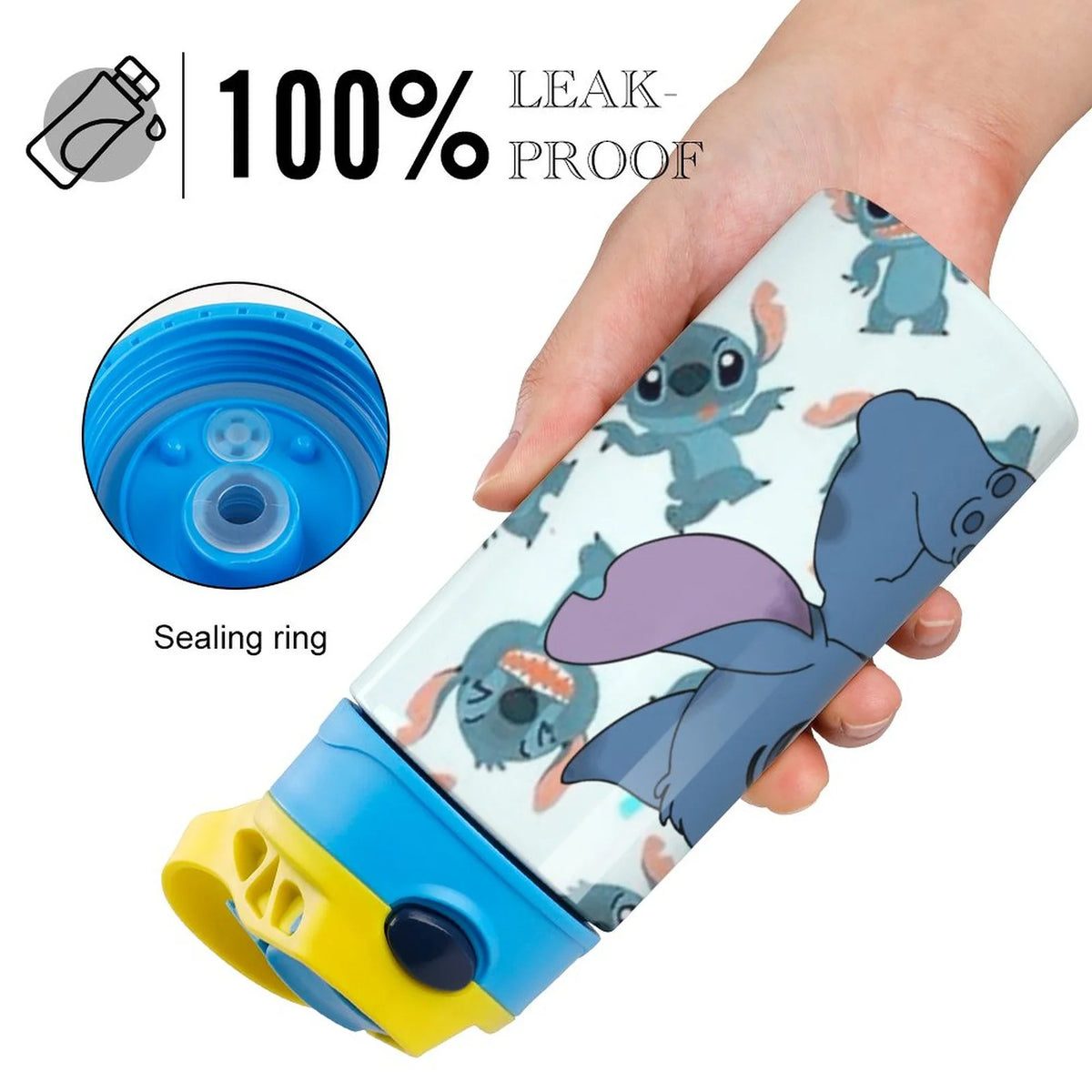Blue-Stitch-Kawaii Children's Water Bottle Vacuum Insulated Stainless Steel Cup With Straw B910588