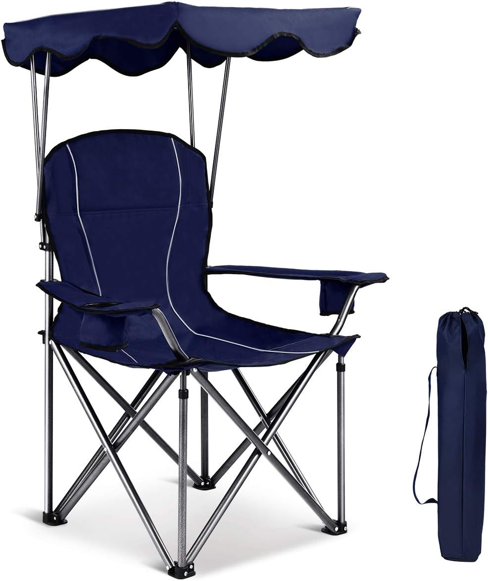 Folding Camping Chair with Sunshade & Carrying Bag Y544