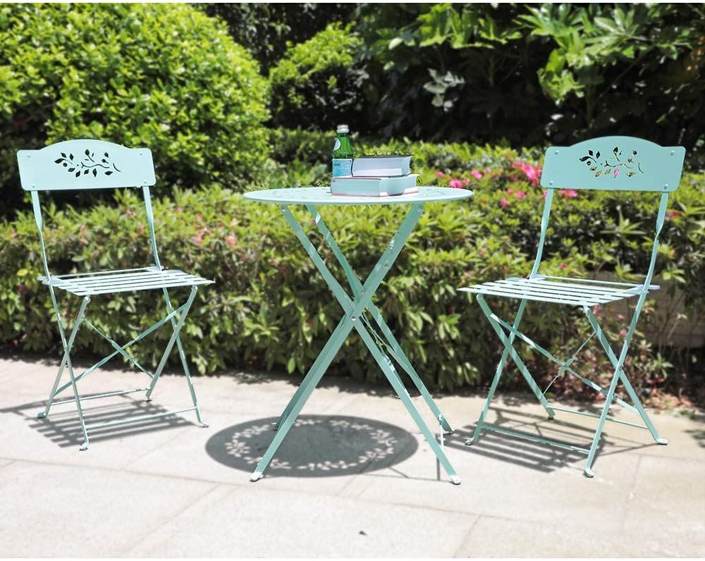 Grey 3 Piece Patio Bistro Set with Folding Chairs B287213