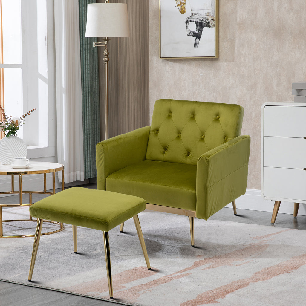 Olive Green Velvet Tufted Accent Chair with Ottoman J926168