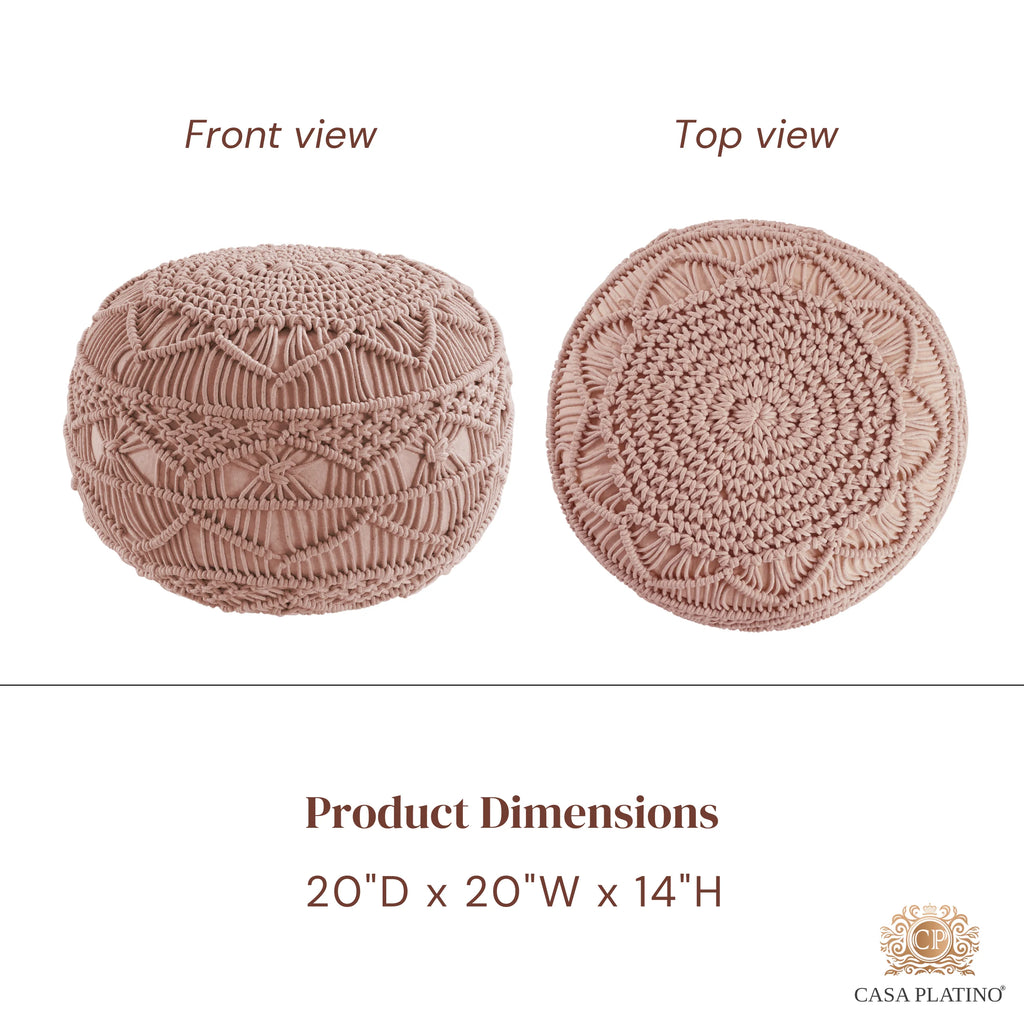 Dusty Pink Hand Knitted Macrame Pouf Ottoman Q6129