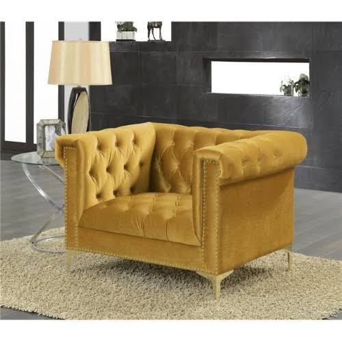 Cognac Velvet Button Tufted Club Chair Y5643