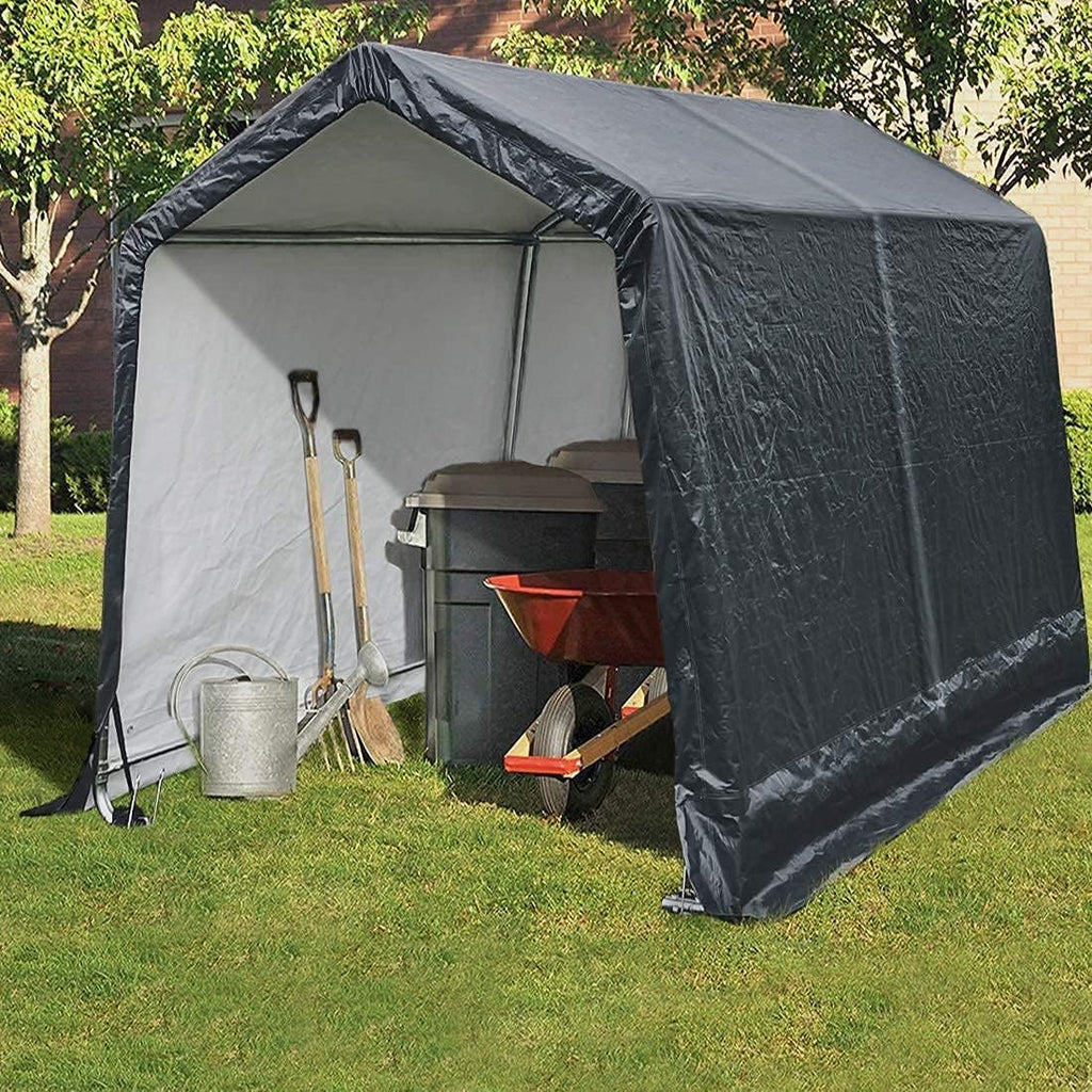 Grey 7' x 12' Heavy Duty Outdoor Storage Shelter T2501