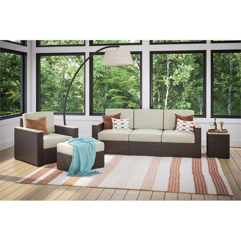 Palm Springs Outdoor Sofa with Arm Chair, Ottoman & Side Table - Brown Q5255