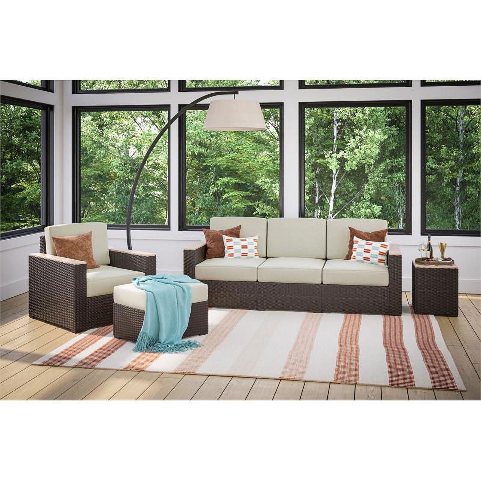 Palm Springs Outdoor Sofa with Arm Chair, Ottoman & Side Table - Brown Q5255